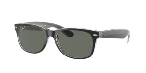 0RB2132 NEW WAYFARER 605258 - Black On Transparent - Polarized Green Classic G-15 - Size 55
