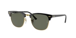 0RB3016 CLUBMASTER 901/58 - Black & Gold - G-15 Green Polarised - Size 49
