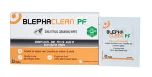 Blepha Clean PF eyelid cleansing wipes for daily use and eyelid hygiene.
