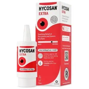 Hycosan Extra eye drops for dry eyes, preservative free, 7.5ml bottle.